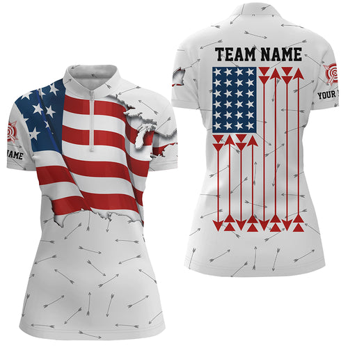 Personalized Patriotic USA Flag Archery Women Quarter-Zip Shirts Archery Team Uniform Shirts TDM0740