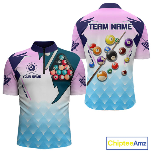 Personalized Colorful Billiard Shirt For Men Custom 8 Ball Pool Team Jersey Polo & 1/4 Zip TDM5471