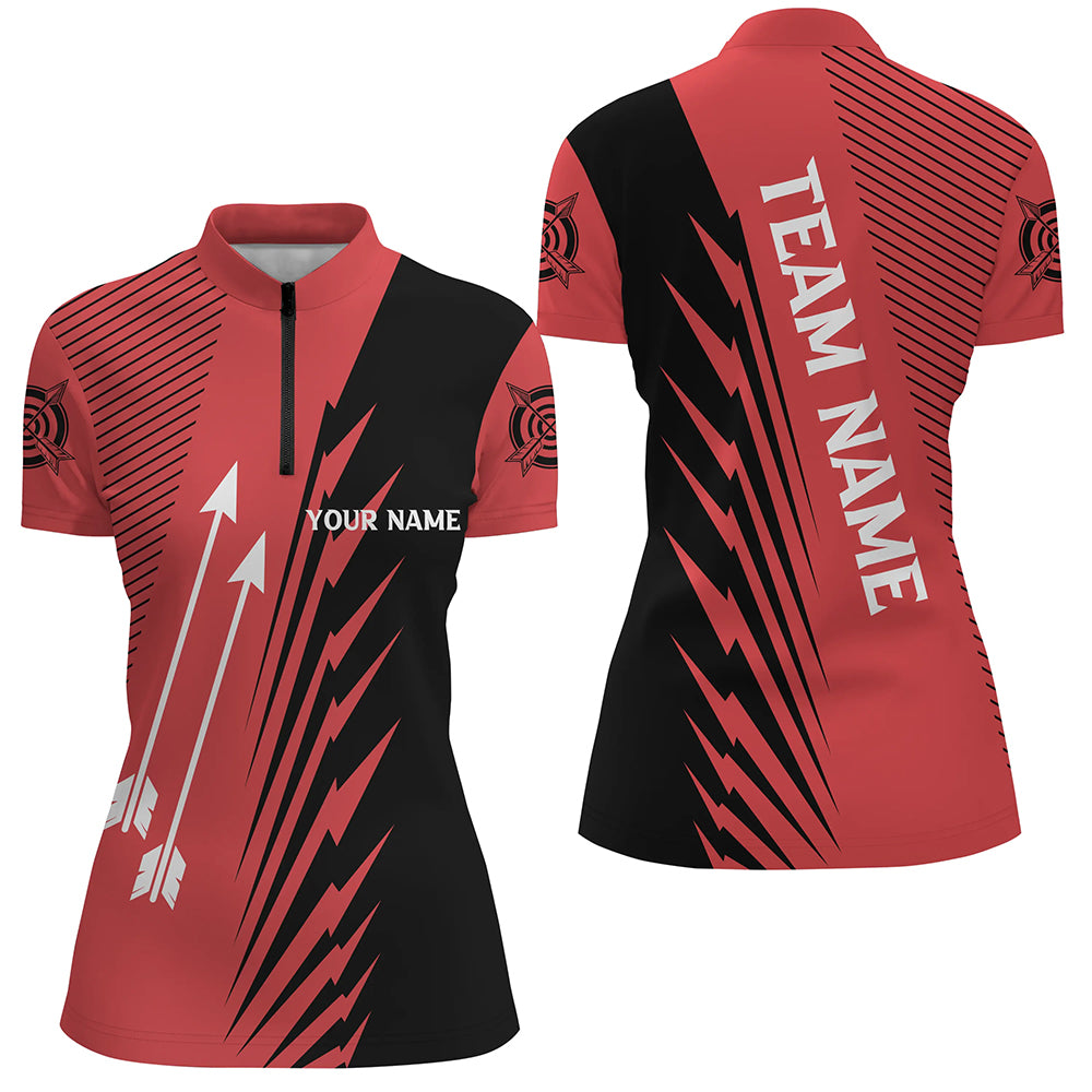 Custom Red Black Archery Arrows Quarter-Zip Shirts For Women Personalized Archery Jerseys TDM0606