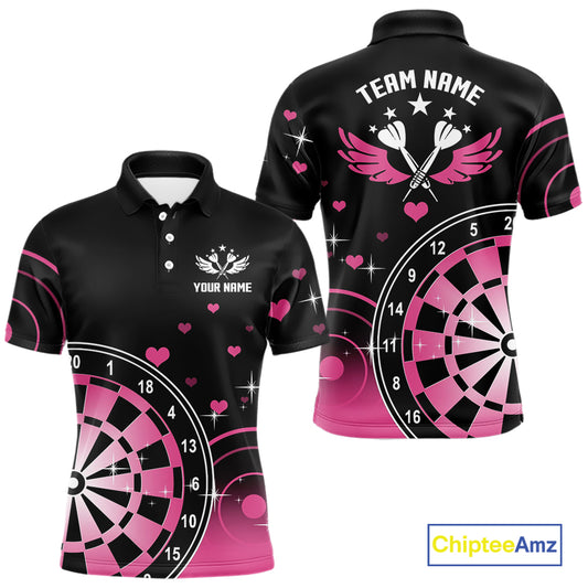 Pink And Black Darts Wings Polo & Quarter Zip Custom Darts Shirt For Men, Valentine Darts Gifts TDM5765