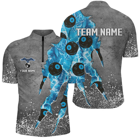 Custom Ball 8 Thunder Lighting Grunge Billiard Shirts For Men Best Billiard Team Jersey |Blue TDM1657