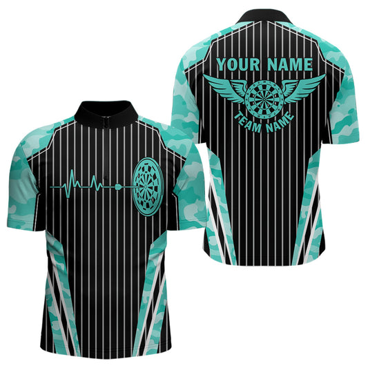 Turquoise Camo Dartboard Pulse Heartbeat Custom Men Dart Shirts, Funny Wings Cool Dart Team Jerseys TDM3618