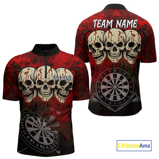 Black And Red Grunge Skull Mens Dart Shirts Custom Dart Jerseys Team Polo & Quarter Zip TDM5127