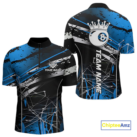Black And Blue 8 Ball Crown Men's Billiard Shirts Custom Billiards Jerseys, Pool League Team Shirt TDM5133
