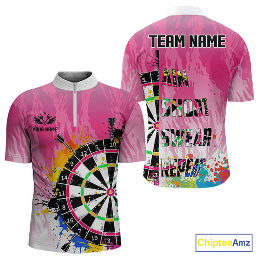 Funny Dartboards Colorful Paint Aim Shoot Swear Repeat Custom Men Darts Shirt, Dart Jerseys |Pink TDM4115