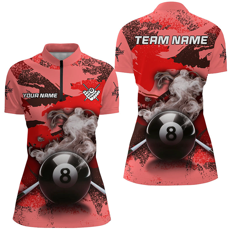 Personalized 8 Ball Pool Smoke Custom Red Camo Women Billiard Shirts, Billiard Snooker Outfits TDM1967