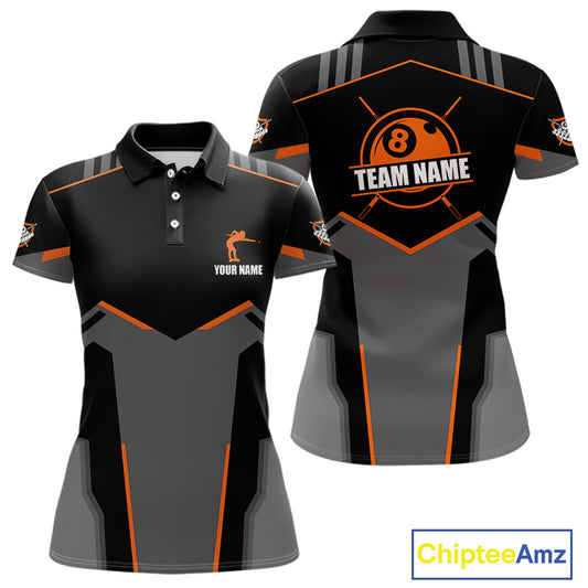 8 Ball Billiard Jerseys For Women Custom Polo & Quarter-Zip Billiard Shirts, Pool Team Shirt|Orange TDM5881
