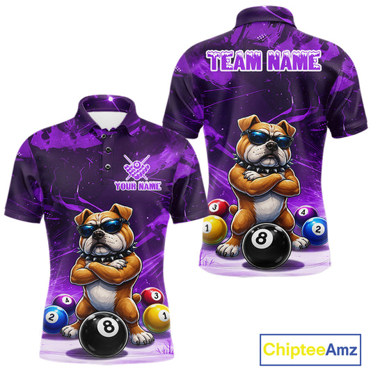 Funny Bulldog Pool Balls Billiard Shirt For Men Custom Billiard Team Jersey Polo & 1/4 Zip |Purple TDM6478