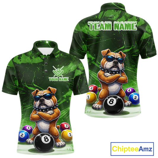 Funny Bulldog Pool Balls Billiard Shirt For Men Custom Billiard Team Jersey Polo & 1/4 Zip |Green TDM6479