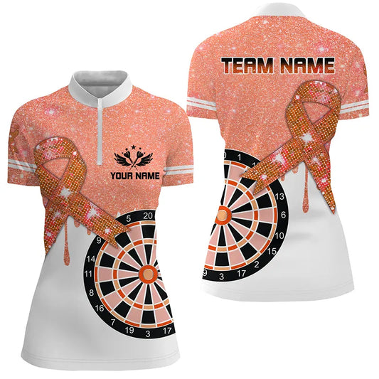 Orange Glitter Ribbon Dartboard Breast Cancer Awareness Darts Shirts For Women Custom Darts Jersey TDM1796