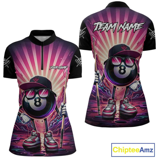 Funny 8 Ball Pool Neon Graffiti Billiard Shirt For Women Custom Billiard Jersey Team Polo & 1/4 Zip TDM5443
