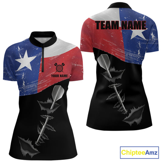 Personalized Texas Flag Steel Tip Dart Polo & 1/4 Zip For Women Custom Texas Darts Team Jersey TDM5452