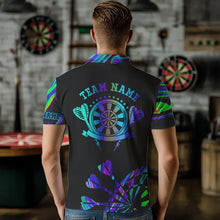 Load image into Gallery viewer, Neon Purple Blue Darts Tie Dye Polo & Quarter Zip Custom Dart Shirts For Men Glowing Dart Jerseys TDM3559