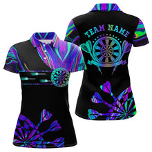 Load image into Gallery viewer, Neon Purple Blue Darts Tie Dye Polo & Quarter Zip Custom Dart Shirts For Women Glowing Dart Jerseys TDM3559
