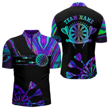 Load image into Gallery viewer, Neon Purple Blue Darts Tie Dye Polo & Quarter Zip Custom Dart Shirts For Men Glowing Dart Jerseys TDM3559