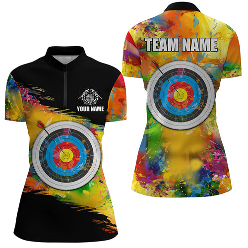 Colorful 3D Target Archery Women Quarter-Zip Shirt Custom Archery Jerseys Attire For Archer TDM1238