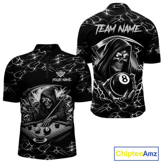 Black White Funny Grim Reaper 8 Ball Pool Men Billiard Shirts Custom Lightning Billiard Jerseys TDM3726