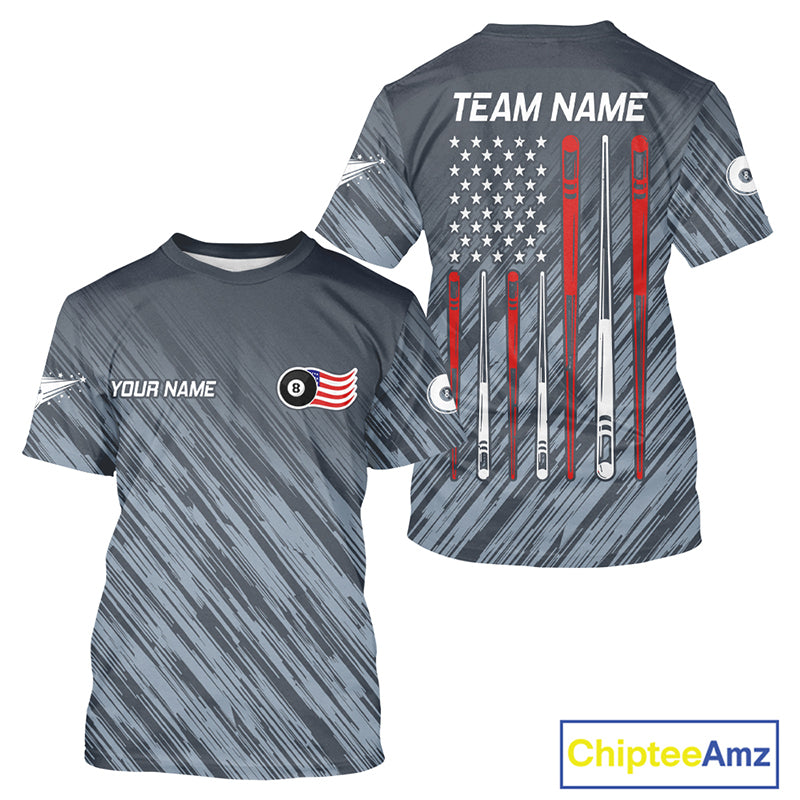 Personalized US Flag 8 Ball Pool Billiard T-Shirt For Men, Billiard League Team Jersey VHM0818