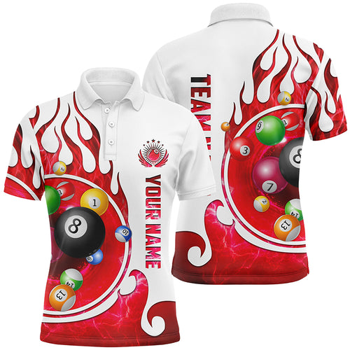 Personalized Name Billiard Fire Polo Shirts For Men Custom Team Name Billiard Shirt Design | Red TDM0916