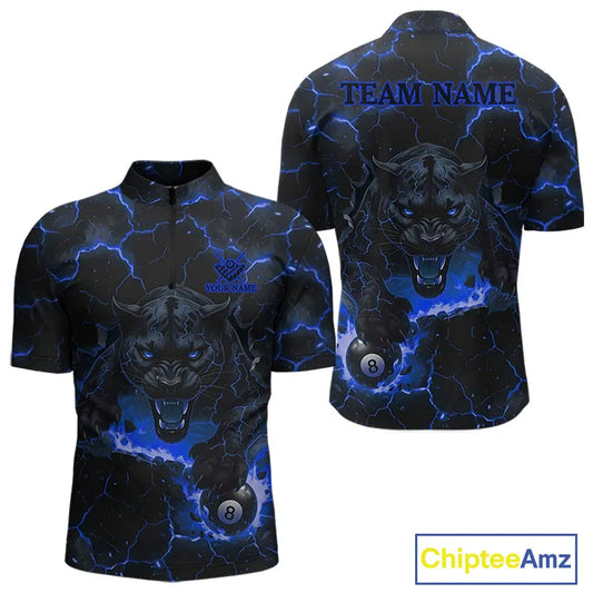 Blue 8 Ball Panther Fire Billiard Shirt For Men Custom Pool Team Shirt, Billiard League Jersey TDM5484