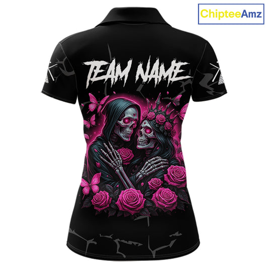 Personalized Pink 8 Ball Skull Roses Billiard Shirt For Women Custom Valentine Billiard Gifts TDM5750