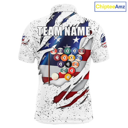 White Grunge US Flag Eagle Billiard Shirt For Men Custom 8 Ball Pool Team Jersey Polo & 1/4 Zip TDM5956