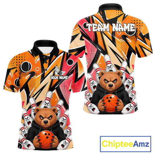 Personalized Funny Bear Graffiti Bowling Jersey For Men, Custom Bowling Team Shirts Polo & 1/4 Zip TDM6548