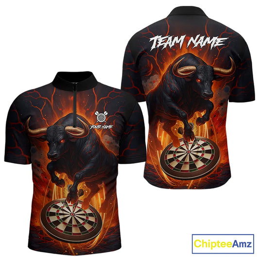 Personalized Bull Fire Darts Shirt For Men Custom Darts Jersey Team Polo & 1/4 Zip | Orange TDM5506