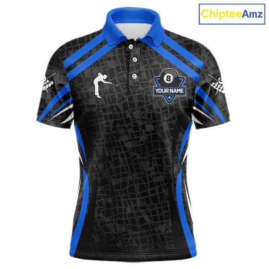 Black And Blue 8 Ball Flame Billiard Shirt For Men Custom Pool Team Shirt, Billiard Jersey TDM5791