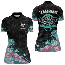 Load image into Gallery viewer, Funny Pink And Turquoise Diamonds Darts Polo & Quarter Zip Custom Dart Shirts For Women Dart Jerseys TDM3319