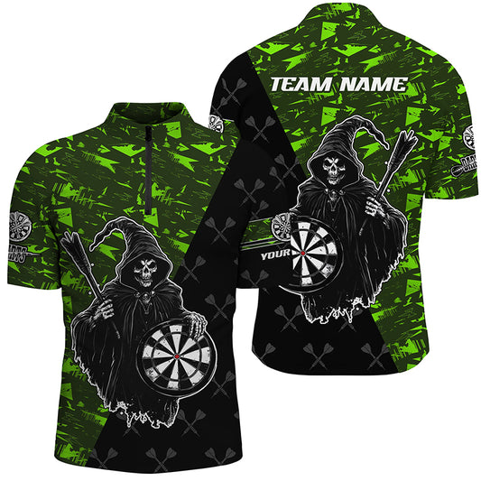 Personalized Green Abstract Grim Reaper Men Darts Shirts, Funny Halloween Darts Jerseys TDM2607