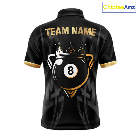 Black And Gold 8 Ball Crown Billiard Shirts For Men Custom Tribal Pool Team Jersey Polo & 1/4 Zip TDM6229