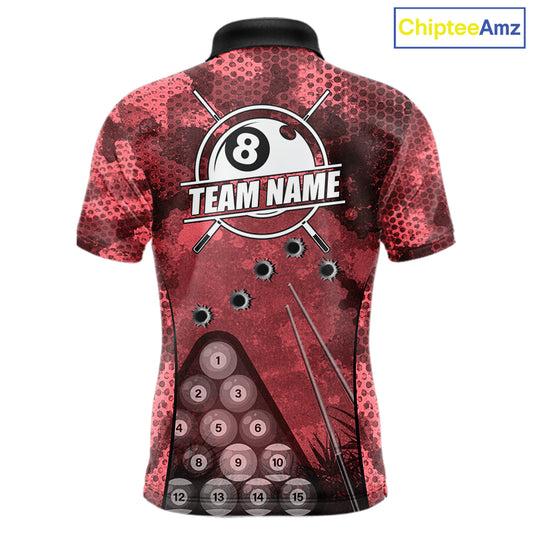 Red Camo 8 Ball Billiard Shirt For Men Custom Pool Team Shirt, Billiard Jersey Polo & 1/4 Zip TDM6009