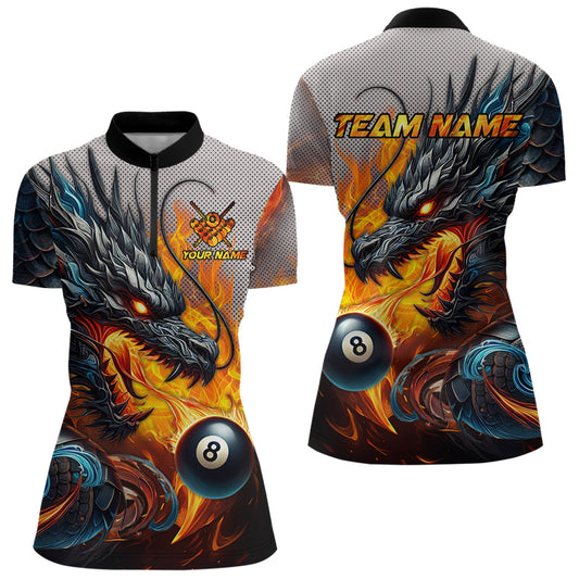 Personalized 8 Ball Pool Fire Flame Dragon Billiard Shirts For Women Team League Billiard Jerseys TDM3154
