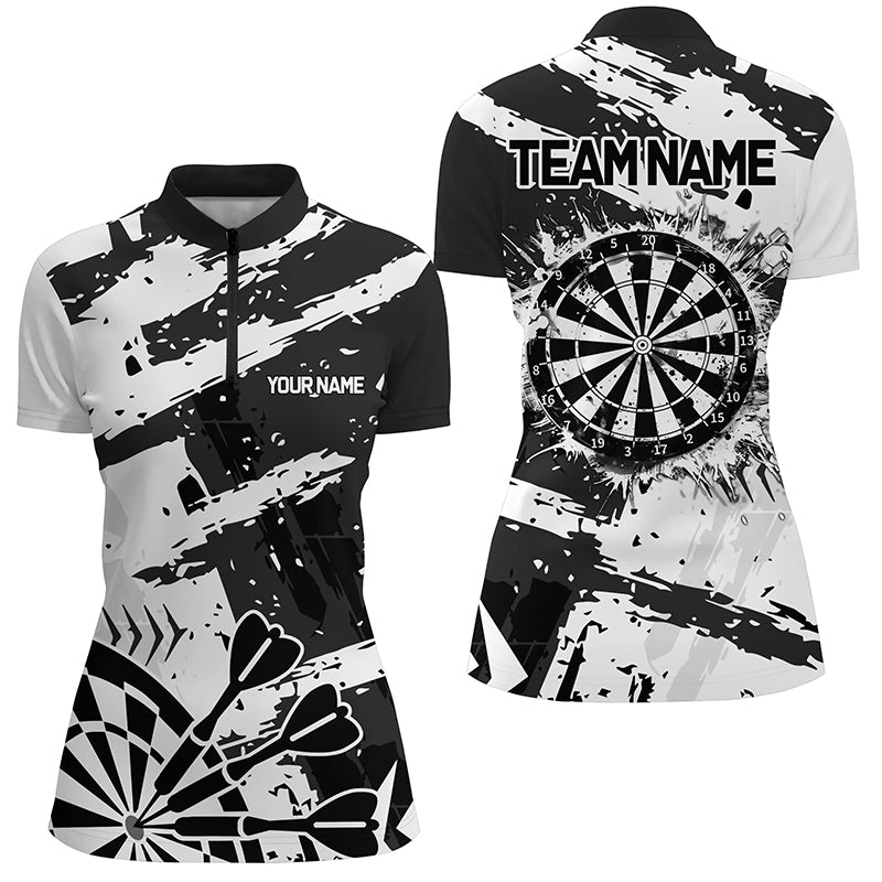 Grunge Black White Darts Polo & Quarter- Zip Custom Darts Shirts For Women Darts Team Jerseys TDM2454