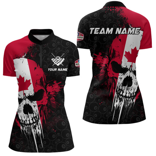 Canada Flag Grunge Skull 8 Ball Pattern Billiard Shirts For Women Custom Patriotic Billiard Jerseys TDM3207