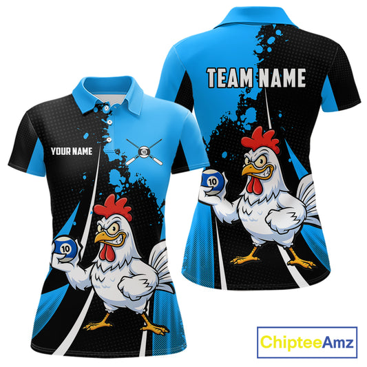 Blue Funny 10 Ball Pool Chicken Billiard Shirt For Women, Billiard Team Jersey Polo & 1/4 Zip TDM6303