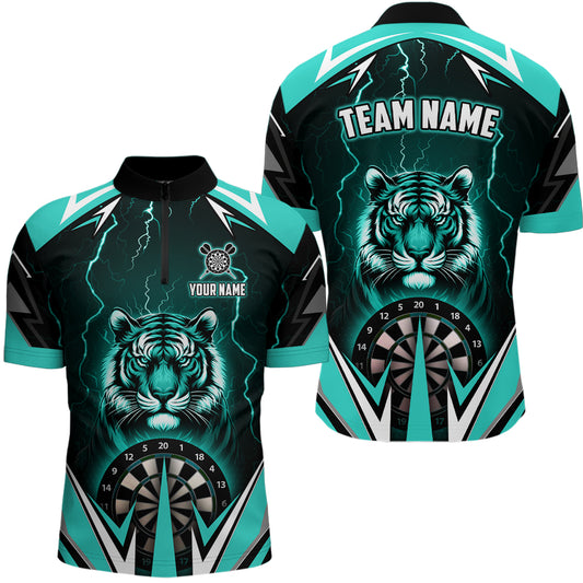 Personalized Tiger 3D Printed Darts Shirts For Men Custom Thunder Lightning Turquoise Darts Jersey TDM2478