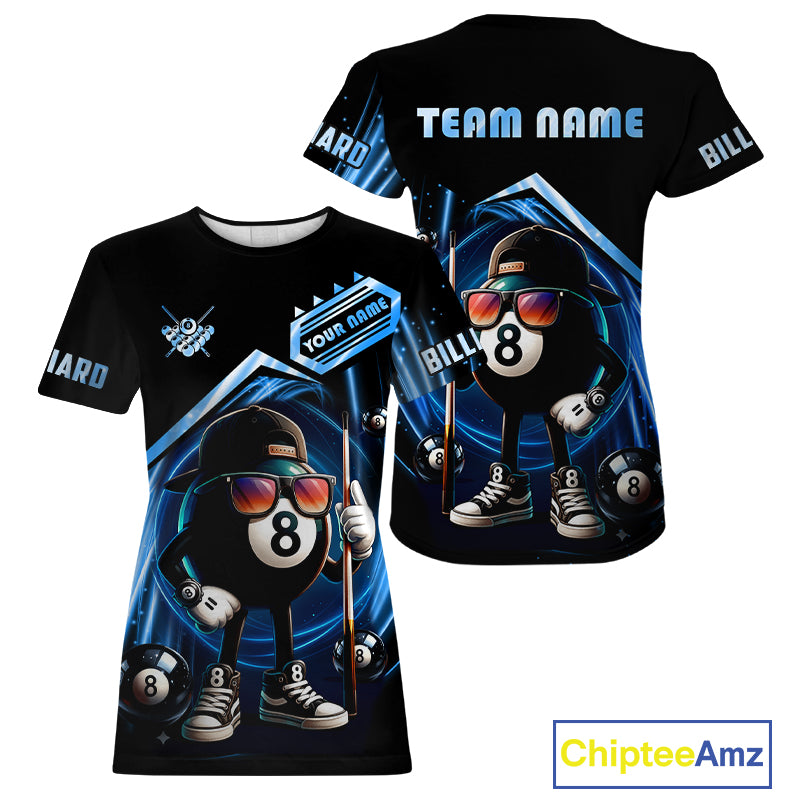 Blue Funny 8 Ball Billiard T-Shirt For Women Custom Pool Team Shirt, Billiard League Jersey TDM5205