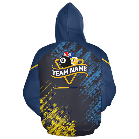 Personalized Blue Yellow 8 Ball & 9 Ball Pool Hoodie For Men Women Custom Billiard Hoodie Jersey TDM5745