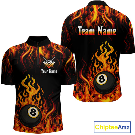 Billiard Fire 8 Ball Flame Custom Men's Billiard Shirts, Billiard Team Pool Jerseys |Orange TDM4011