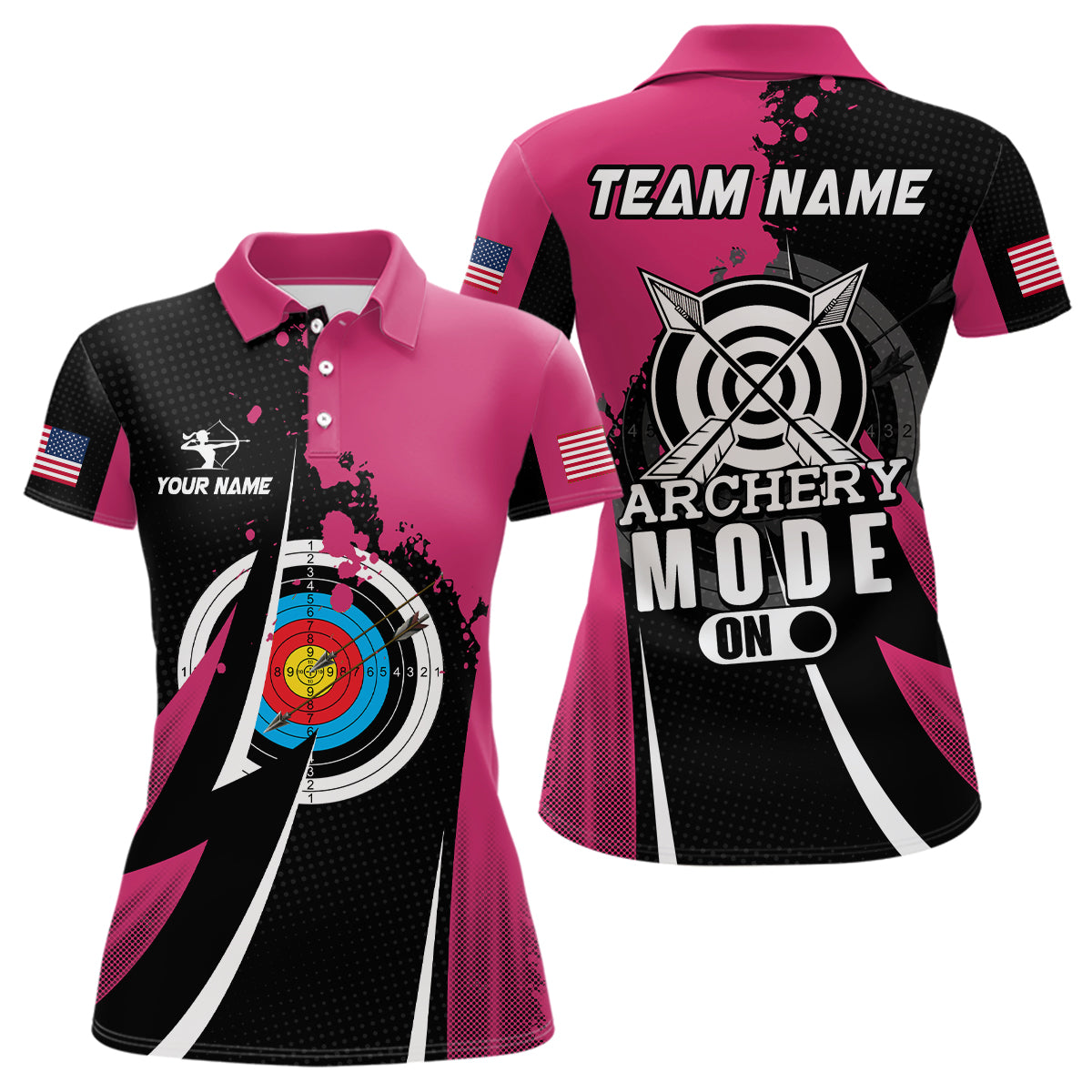 Personalized Pink Jerseys Archery Mode On Polo Shirts For Women, Valentine Archery Sport Shirts TDM0929