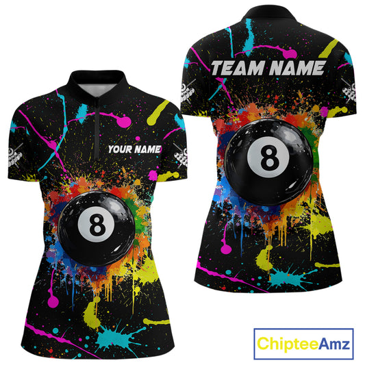 Funny 8 Ball Pool Colorful Paint Splash Custom Billiard Shirt For Women, Billiard Team Jersey Outfit TDM4603