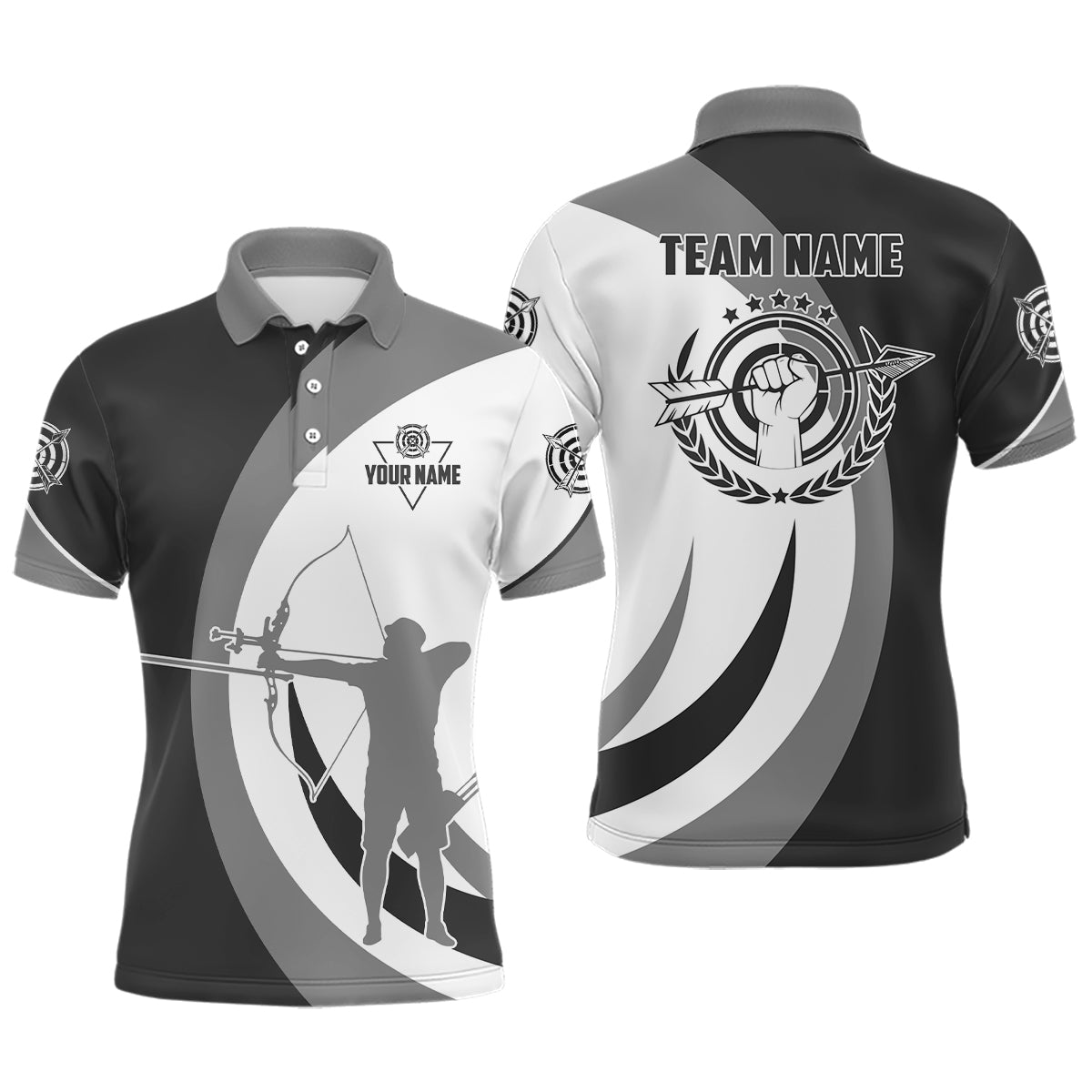 Grey Black Silhouette Player Custom Archery Polo Shirts For Men, Archery Jerseys Uniform For Team TDM0608