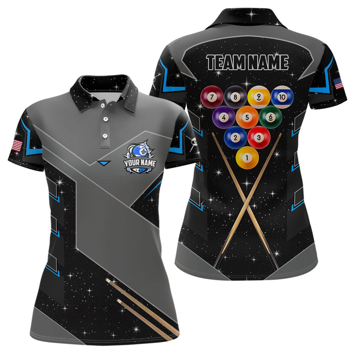 Personalized 10 Ball Pool Billiard Polo Shirts For Women Custom 10 Ball Billiards Attire Jerseys TDM0959