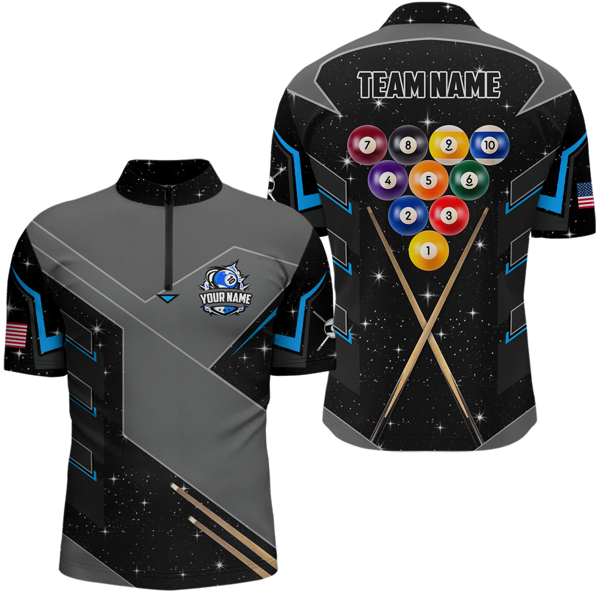 Personalized 10 Ball Pool Billiard Men Quarter-Zip Shirts, 9 Ball Billiard Attire Jerseys TDM0959