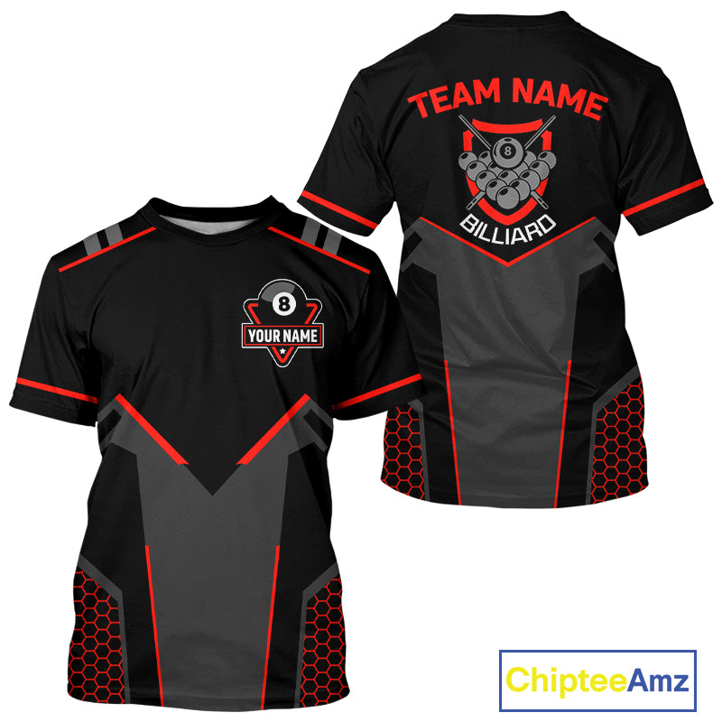 Personalized Black And Red 8 Ball Pool Billiard T-Shirt For Men Custom Billiard Team Jersey VHM1056