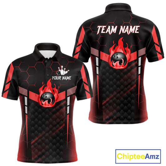 Black And Red Bowling Jersey For Men Custom Flame Bowling Shirt Team Polo & Quarter Zip TDM5824