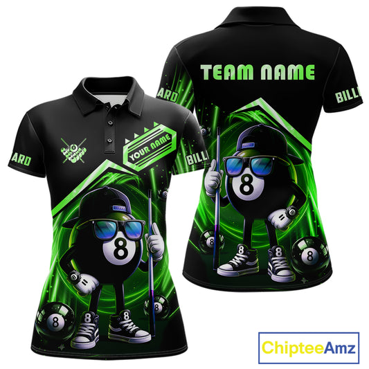 Green Funny 8 Ball Billiard Shirt For Women Custom Pool Team Shirt, Billiard Jersey Polo & 1/4 Zip TDM5833
