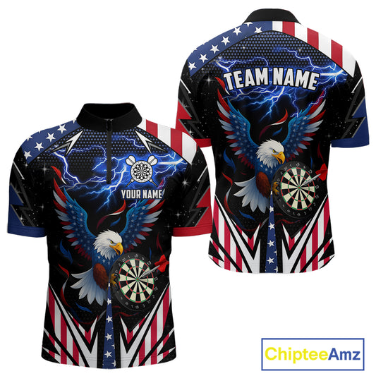 Custom American Flag Eagle Lightning Darts Shirt For Men, Patriotic Darts Jersey Polo & 1/4 Zip TDM4706